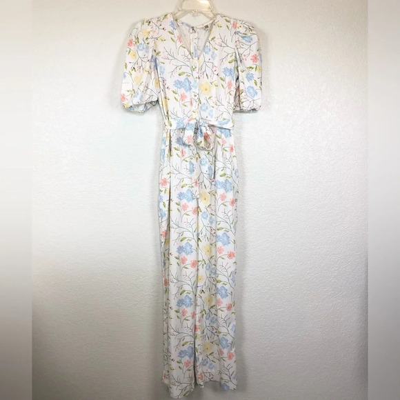 AND Puff-Sleeve Floral Straight Leg Jumpsuit Short Sleeve size 8 - Picture 6 of 15